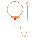 Red Drop Golden Balls Nose Ring (Nath) - BRISHNI