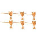 Set of 6 gold plated Khopar kata hair pins with intricate design and dangling beads.