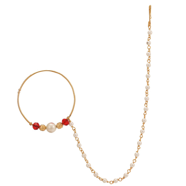 Matte gold Nath/Nose ring with chain – Bawaries